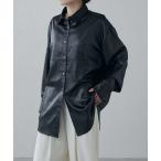 ショッピングサテン ブラウス シャツ サテンレザーライクシャツ レディース