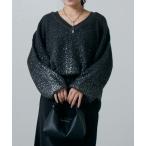 ニット セーター ラメプリントVネックニットプルオーバー レディース