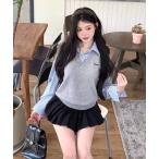 вязаный свитер передний вышивка Logo / рубашка Layered способ вязаный tops женский 