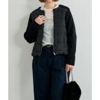 ダウンコート ダウンジャケット 「大人のこなれ感」中綿ニット切替ノーカラージャケット レディース