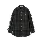 ショッピングリボン ブラウス シャツ リボンスリーブネルシャツ レディース