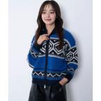 ショッピングカウチン ニット セーター WEGO/「25年秋冬新作」トライバル柄カウチンジップニット レディース
