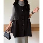 ベスト ジレ パールデザインペプラムフレアベスト レディース