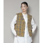 ジャケット ノーカラージャケット チェックフリンジ金ボタンジレ(セットアップ可) レディース