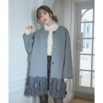 ノーカラーコート コート 裾フリル ボンディングコート/ロング丈 レディース