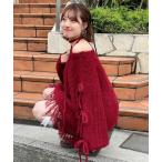 ニット セーター 「あやっち(@_acoba_)企画」ケーブルリボンフリンジオフショルニット レディース