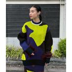 ニット セーター MIX CAMOUFLA JACQUARD TOP / ミックスカモフラジャガードドッキングトップ レディース