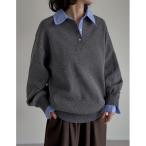 ニット セーター 「新色追加」シャツ襟付きポロスポンジニットトップス レディース