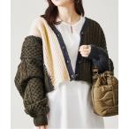 「acro」 ニットカーディガン フリ- カーキ レディース