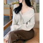 ニット セーター Vネックオフショルダーニットトップス レディース