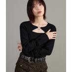ショッピング長袖 ニット セーター 胸開き袖リボンニット レディース