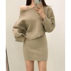 ショッピングニットワンピ ニット セーター セットアップ オフショルニットトップス＆ニットキャミワンピ レディース