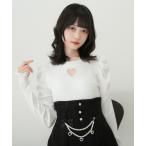 tシャツ ストーンハートくり抜きリブカットトップス レディース