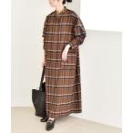 ショッピングバンド シャツワンピース quaranciel:「洗濯機可能」バンドカラー ライン チェック ポケット シャツ ワンピース