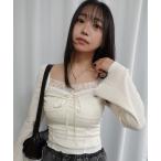 tシャツ フロントリボンレーススリムトップス レディース