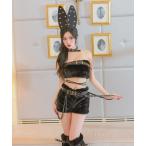 コスプレ コスプレ セクシー バニー  もこもこ ベルトデザイン  へそ出し チューブトップ セットアップ 6点セット ハロウィン