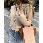 カーディガン 「秋冬新作」フロントフリル丸首カーディガン レディース