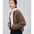 ショッピングアクリル カーディガン ツイードZIPノーカラーカーディガン/イージーケア レディース