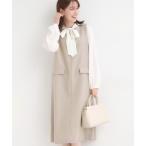 ワンピース 「洗濯機可/S-LL」ウール調スキッパージャンスカ