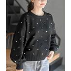 ショッピング刺繍 ニット セーター ハート刺繍スポンジニットプルオーバー レディース