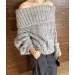 ニット セーター オフショルダーケーブルニットプルオーバー レディース