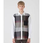 シャツ パネルチェックニットドッキングシャツ メンズ