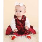 ベビー服 ロンパース チェック切り替えベロアスカート襟付きロンパース(60~80cm)