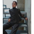 ショッピングスキニー パンツドレス チュール切替ペプラムデザインストライプブラウスパンツセットアップドレス「Callarus」