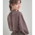 ショッピングレースアップ ニット セーター 「後ろ姿も着映える・通勤」バックレースアップ微起毛ニット レディース