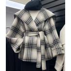 コート アウター 起毛格子ショート丈ガウンコート レディース