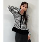 ショッピング動画 tシャツ 「着用動画あり・3色展開」ストライプフリル配色カーディガン/2025 AW COLLECTION レディース