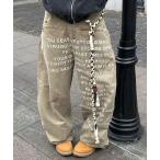 カーゴパンツ ビッグシルエット英字プリントワイドパンツ メンズ レディース