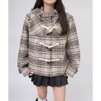 ダッフルコート コート チェックフーディーハーフダッフルコート レディース