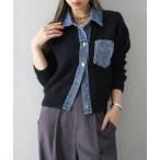 ショッピングボレロ カーディガン デニムポケット付き切替フェイクレイヤードカーディガン レディース