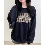 トレーナー スウェット アソート柄貼付ロゴスウェットチュニック レディース