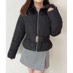 ダウンコート ダウンジャケット ベルト付きフェイクダウンジャケット レディース