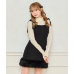 ワンピース 「ペチコート付き」肩リボンツイードミニキャミワンピース