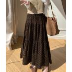 ショッピングティアード スカート ティアードドット柄ベロアスカート