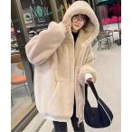 ショッピングもこもこ パーカー もこもこファーフードロングジャケット レディース