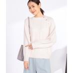 ショッピングオートミール ニット セーター ケーブル柄肩ボタンニット レディース