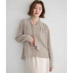 ショッピング柄 ブラウス シャツ ジオメ柄ボウタイブラウス レディース