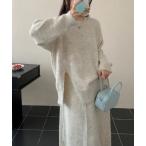 ショッピングセットアップ レディース セットアップ サイドリボンデザインニットプルオーバーセットアップ レディース