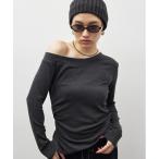 tシャツ サイドギャザーワンショルトップス レディース