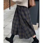 ショッピング柄 スカート チェック柄ギャザーフレアスカート