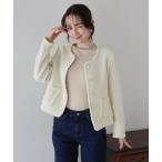 ジャケット ノーカラージャケット パールボタンツイードジャケット レディース