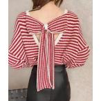 ショッピングニットタイ ニット セーター 背面リボンタイストライプニットトップス レディース