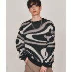 セーター ニット マーブルカラー ジャガード モヘアタッチ 起毛 ルーズニット プルオーバー メンズ レディース