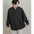 ショッピングバンド シャツ ウールタッチストライプバンドカラーシャツ メンズ
