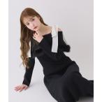 ワンピース 「S/Mサイズ展開」オフショルファーリボンニットワンピ