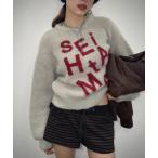 ニット セーター ロゴ入りフェザーヤーン